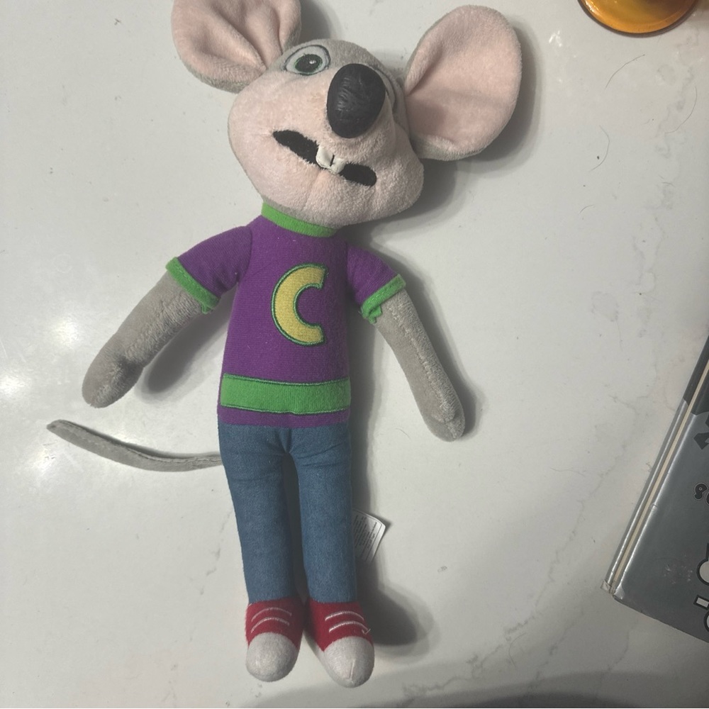 Chuck E Cheese Toy Pizza Mouse Plush Stuffed Animal 2013 Purple Gray 13" Vtg
